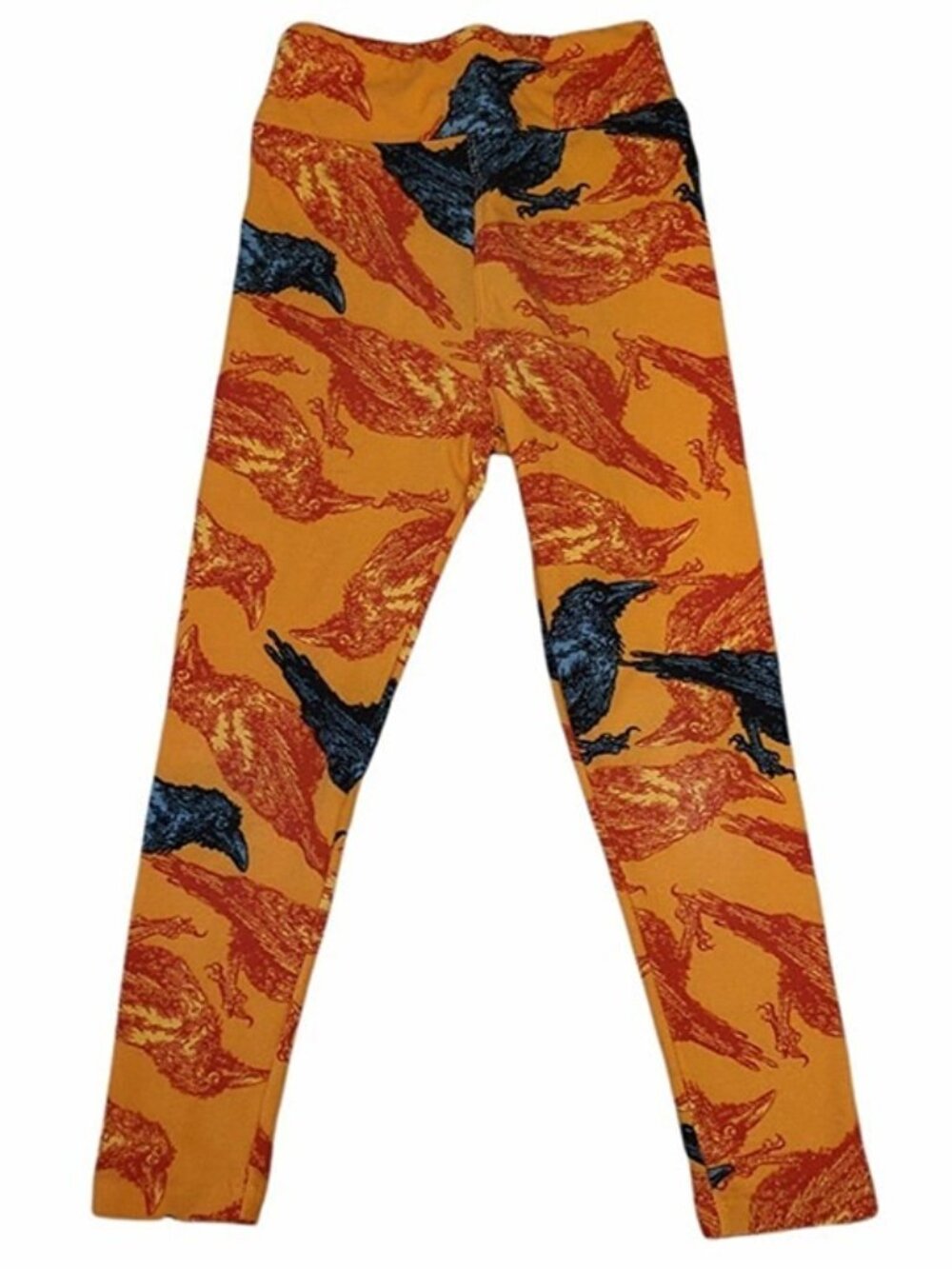 Kids Halloween Orange Black Raven Crow Leggings Soft Yoga Waist Size S M 2T 3T 4